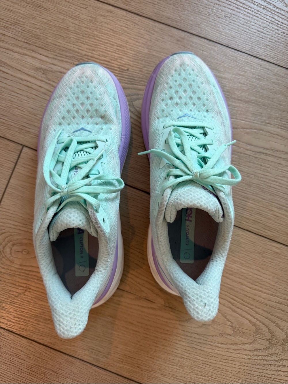 Hoka Women's Mint Green Running Shoes with Lavender Midsole